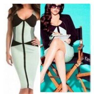 kardashian kollections mint /black  bodycon v neck sleeveless midi  nwot